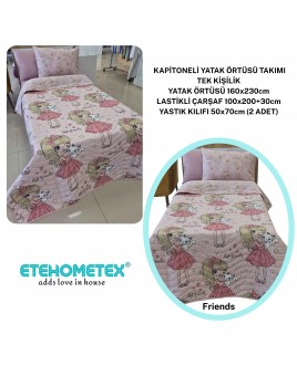 ETEHOMETEX Pamuklu Kapitoneli Yatak Örtüsü TAKIMI TEK KİŞİLİK Friends 8696474232122